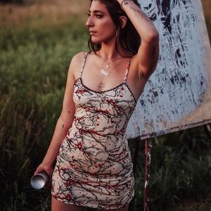 OMIGHTY Cherry blossom lace slip mini dress